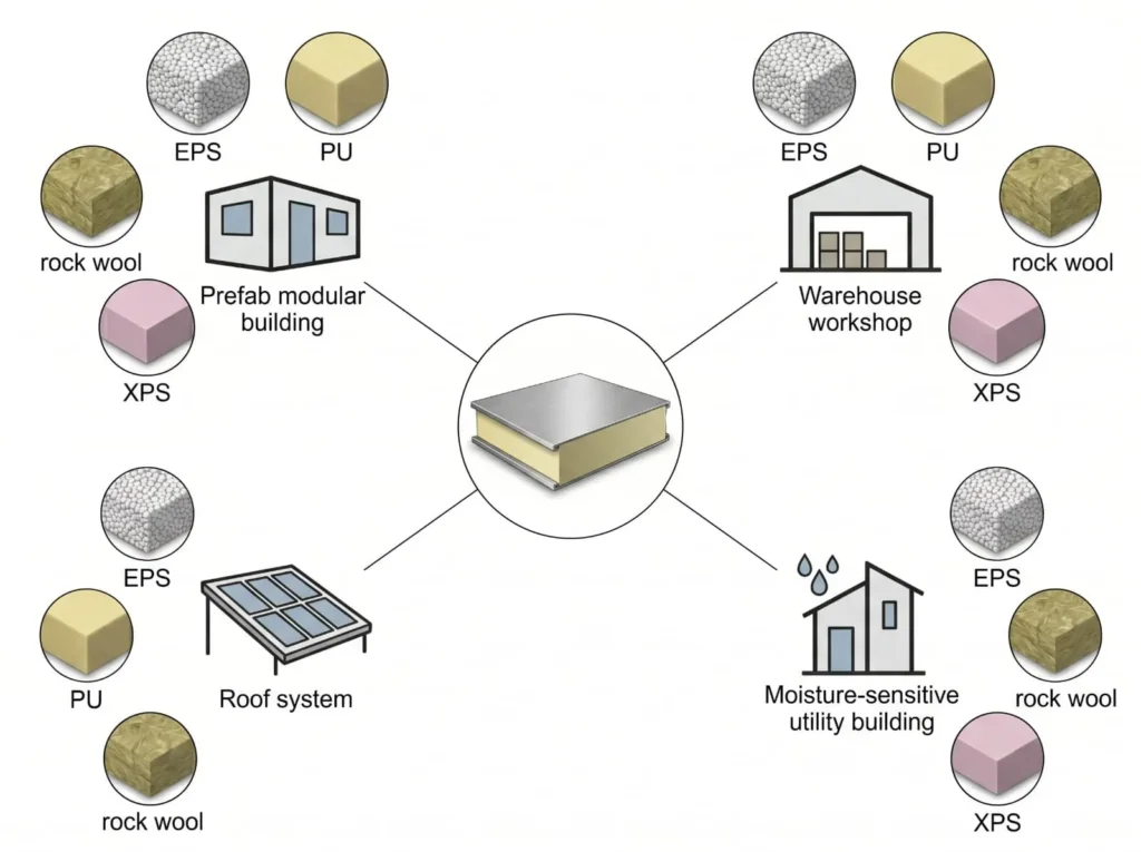 Application decision diagram for choosing insulated sandwich panel core materials