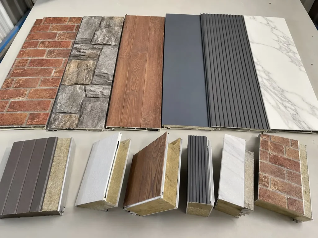 Exterior wall cladding panel texture and color samples for project selection