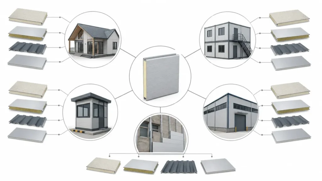 Wall cladding panels application decision diagram for prefab modular warehouse and renovation projects