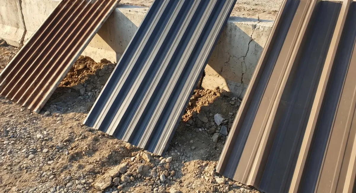 Comparison of standard metal roof sheet profiles including trapezoidal, corrugated, and Great Wall panels for visual preference and cover width